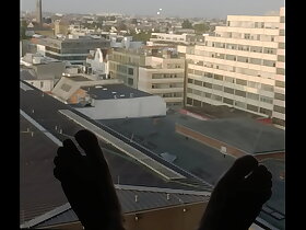 Public horny masturbation at caravanserai window